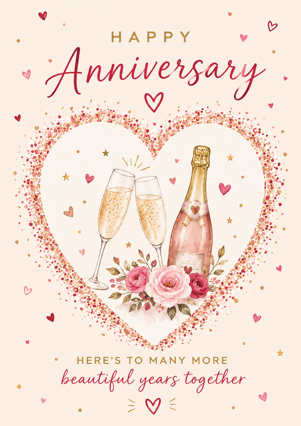 Rose Gold Champagne Toast Anniversary Card for Her