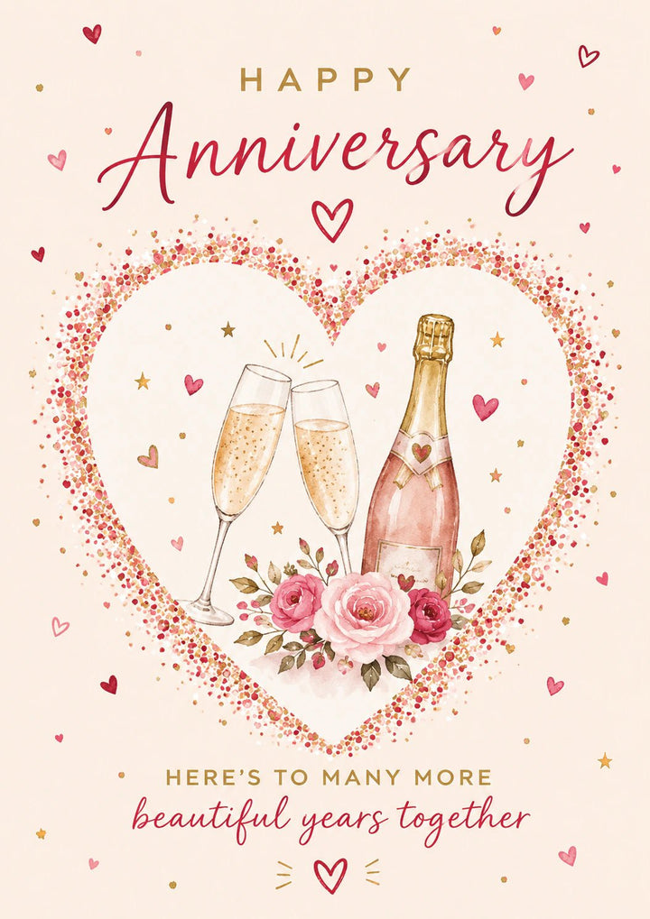 Rose Gold Champagne Toast Anniversary Card for Her