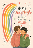 Load image into Gallery viewer, Rainbow Kiss Gay Couple Happy Anniversary Card
