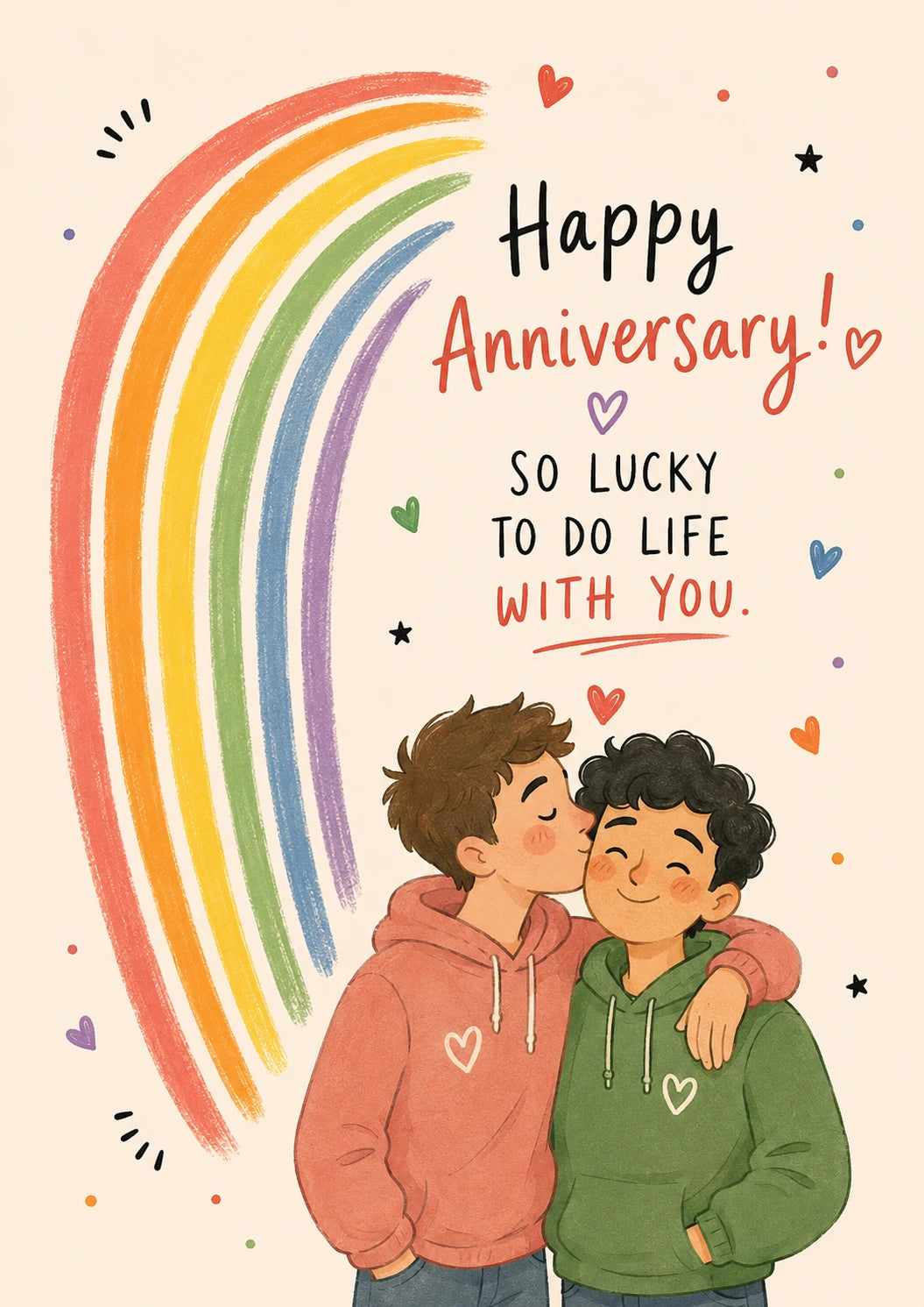 Rainbow Kiss Gay Couple Happy Anniversary Card