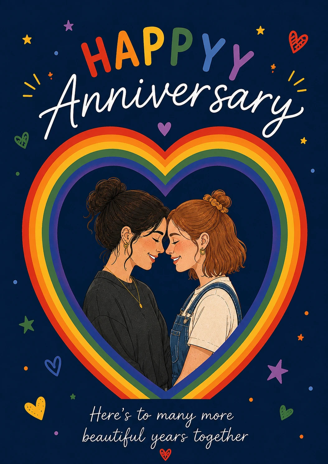 Rainbow Heart Lesbian Couple Happy Anniversary Card for Her