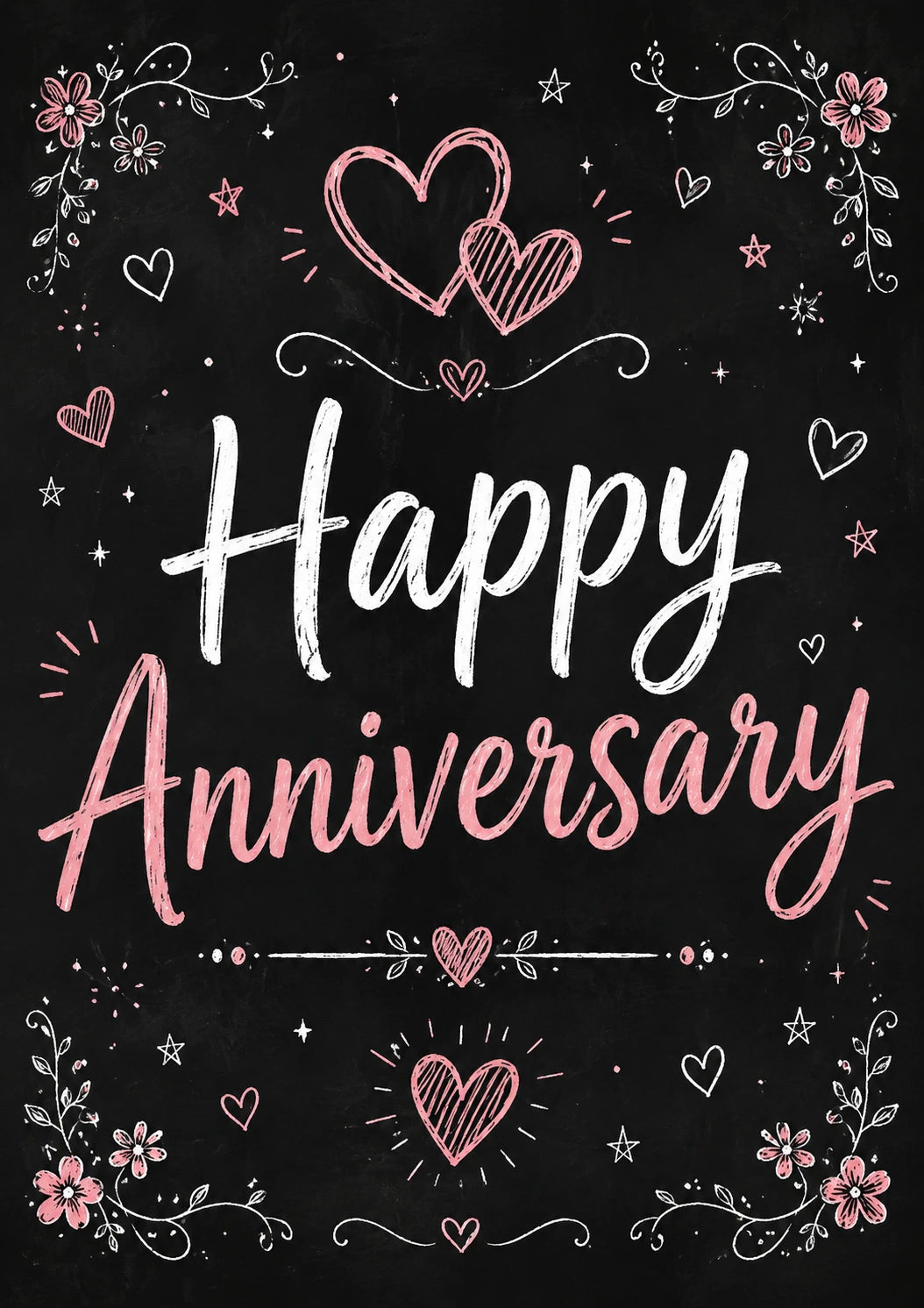 Chalkboard Hearts Floral Anniversary Card for Her