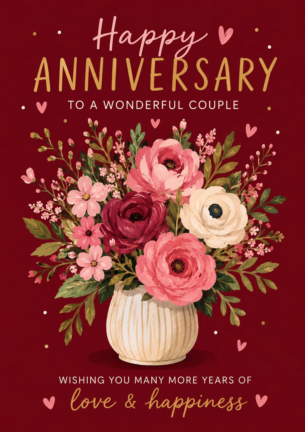 Floral Bouquet Vase Anniversary Card for Her