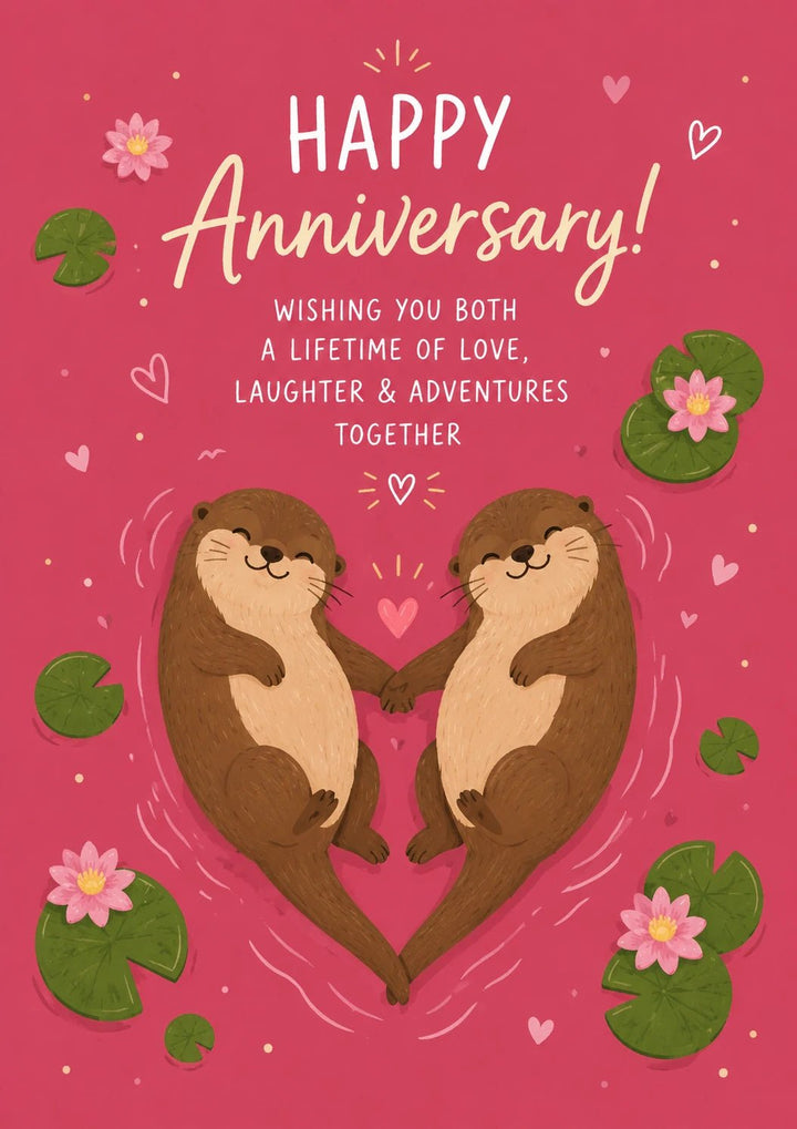 Cute Otters Holding Hands Anniversary Card for Her