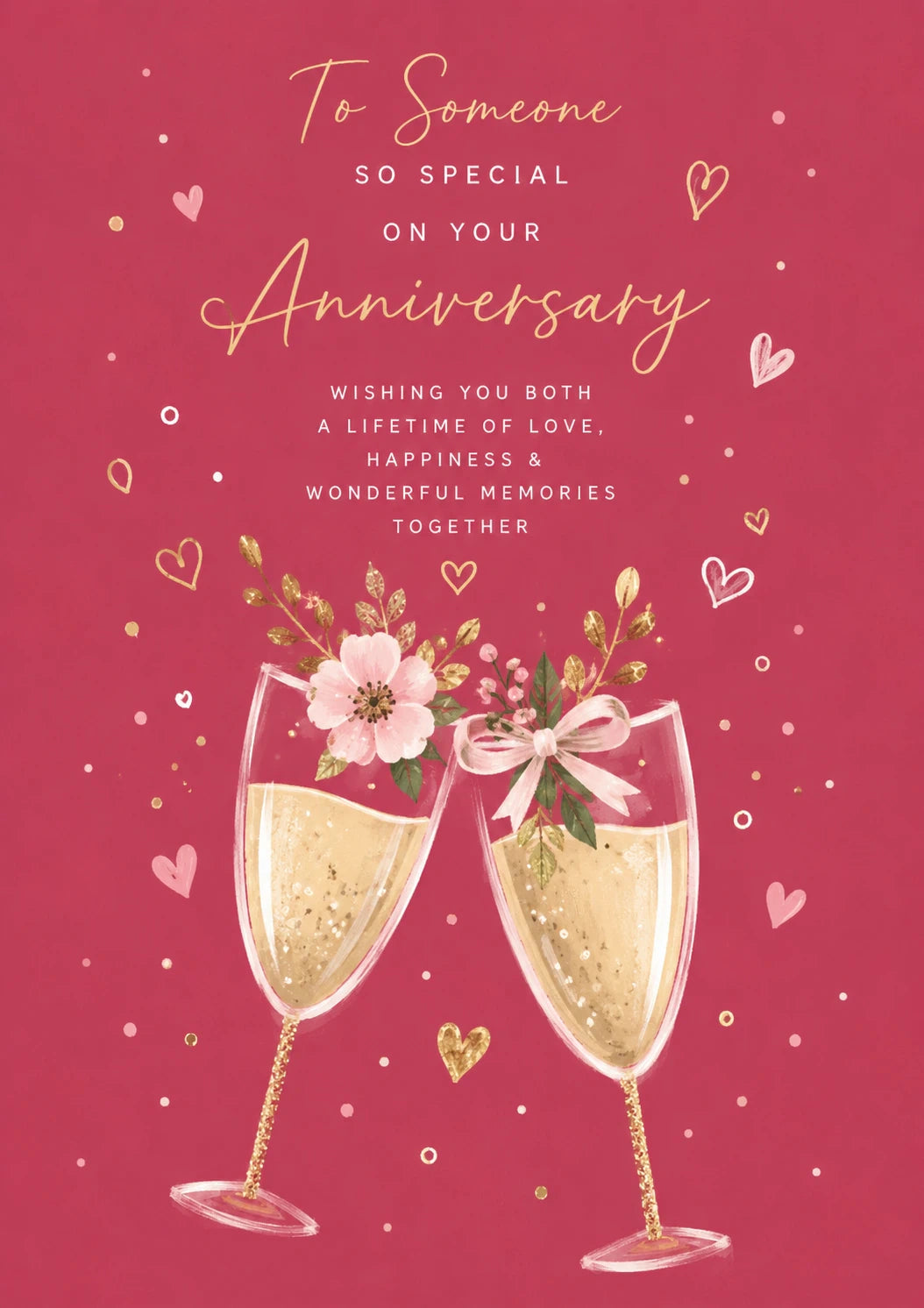 Champagne Flutes Floral Toast Anniversary Card for Her