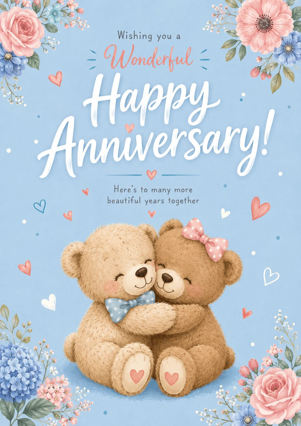 Cute Teddy Bear Couple Hug Happy Anniversary Card for Her