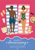 Load image into Gallery viewer, Beach Sunbathing Couple with Cats Anniversary Card
