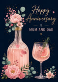 Load image into Gallery viewer, Pink Floral Gin Bottle Happy Anniversary Card for Mum and Dad
