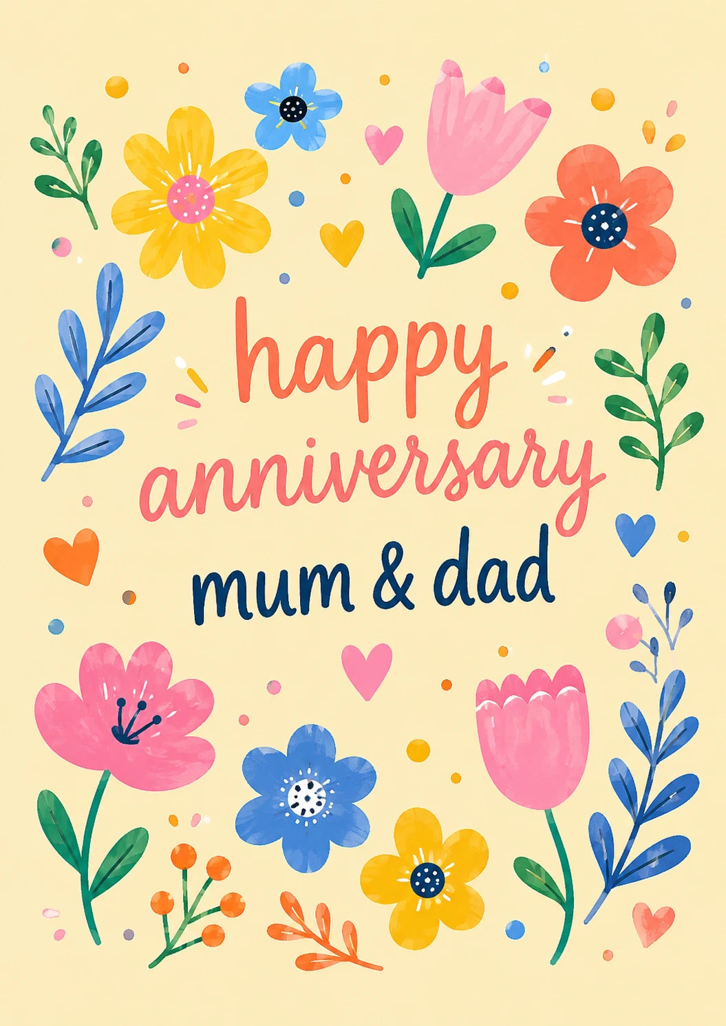 Bright Floral Happy Anniversary Card for Mum and Dad