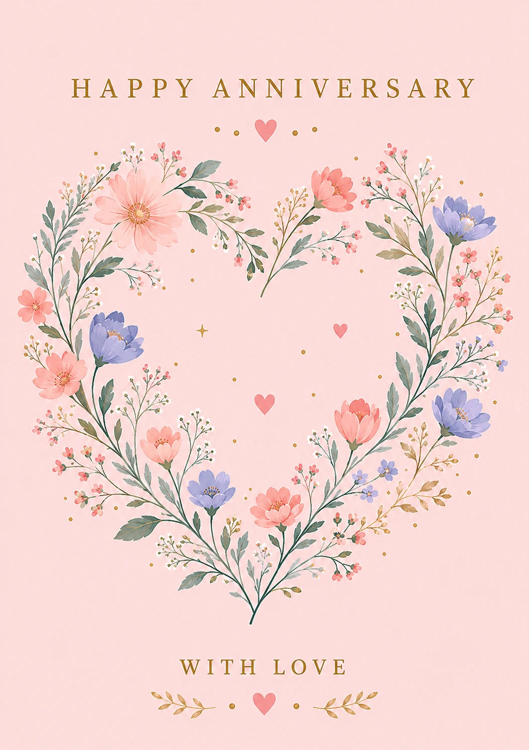 Floral Heart Wreath Happy Anniversary Card for Her