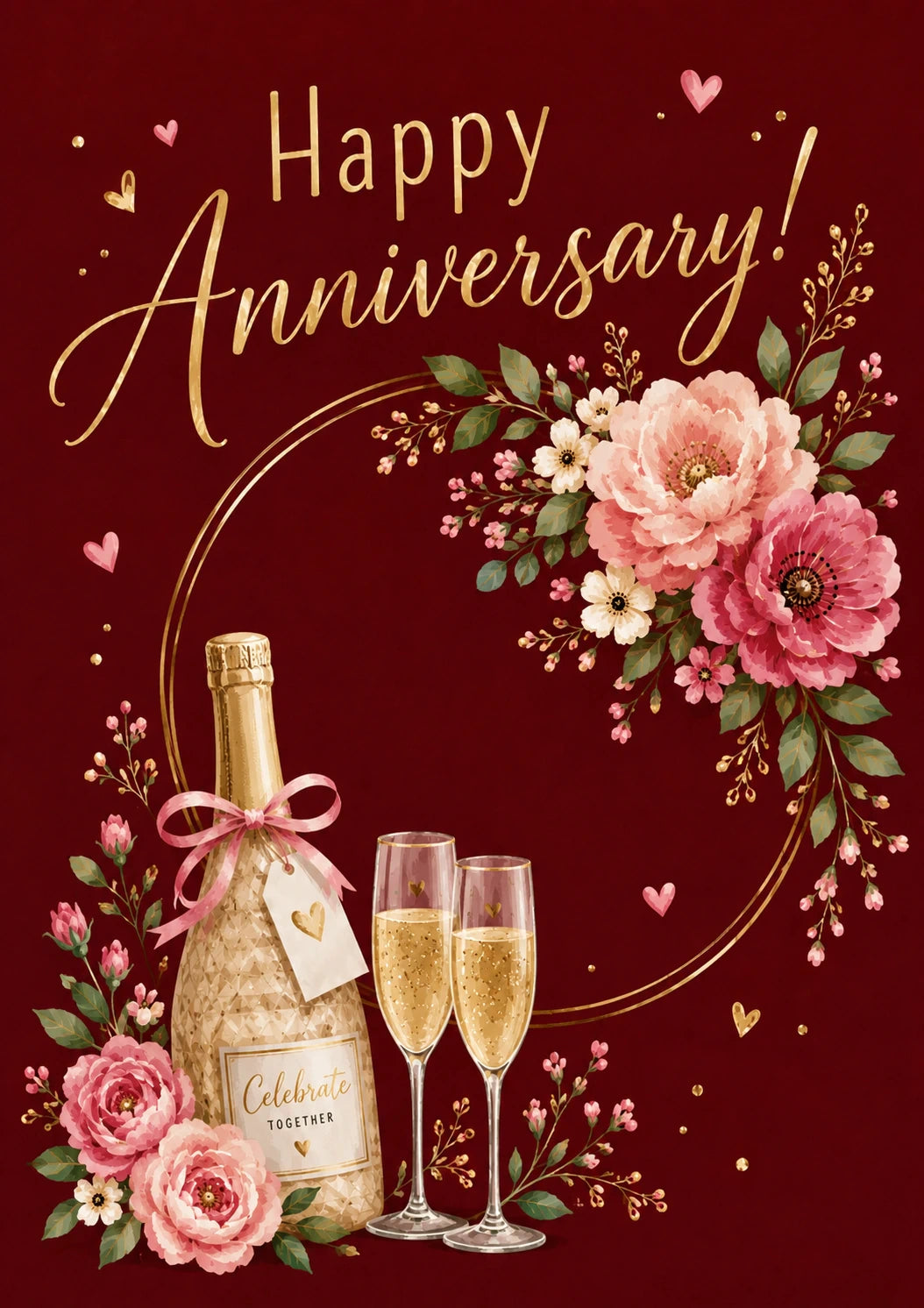 Champagne Floral Celebrate Together Anniversary Card for Her