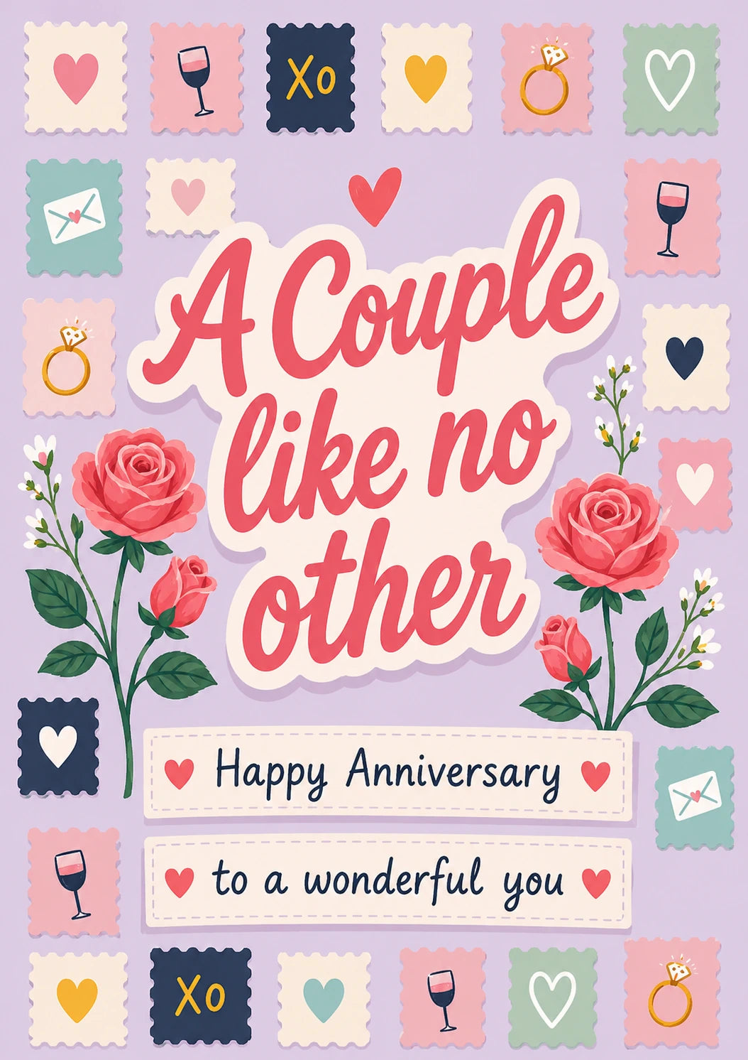 A Couple Like No Other Floral Stamp Anniversary Card