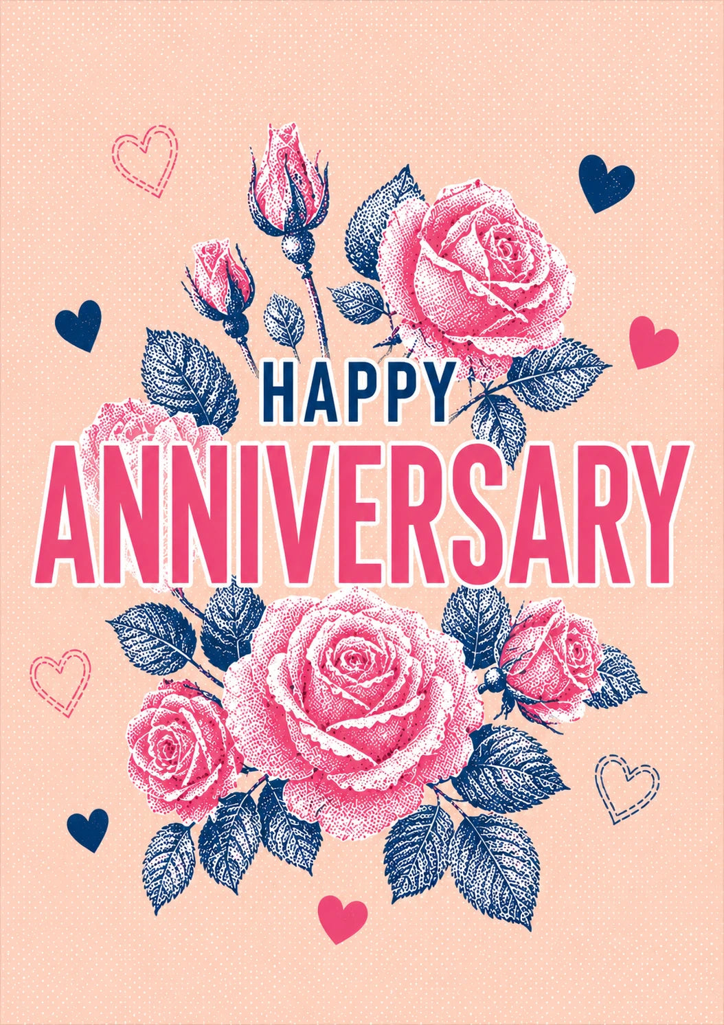 Pink Rose Bouquet Happy Anniversary Card for Her