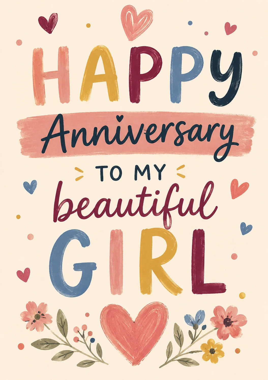 Colourful Bold Lettering Happy Anniversary Card for Her