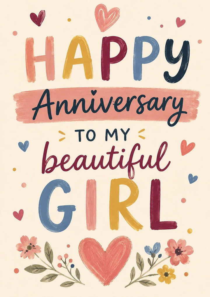 Colourful Bold Lettering Happy Anniversary Card for Her