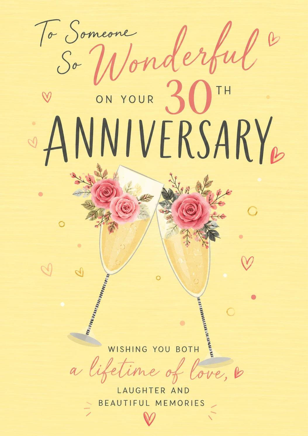 Champagne Flutes and Roses 30th Anniversary Card