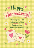Load image into Gallery viewer, Green Gingham Love Letter Illustration Anniversary Card

