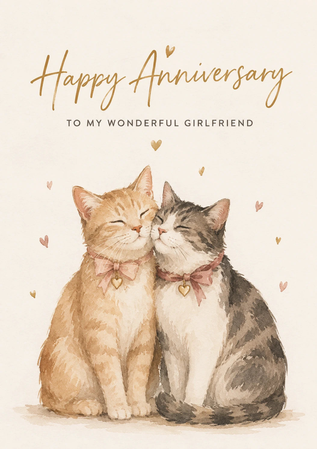 Cute Snuggling Cats Anniversary Card for Her
