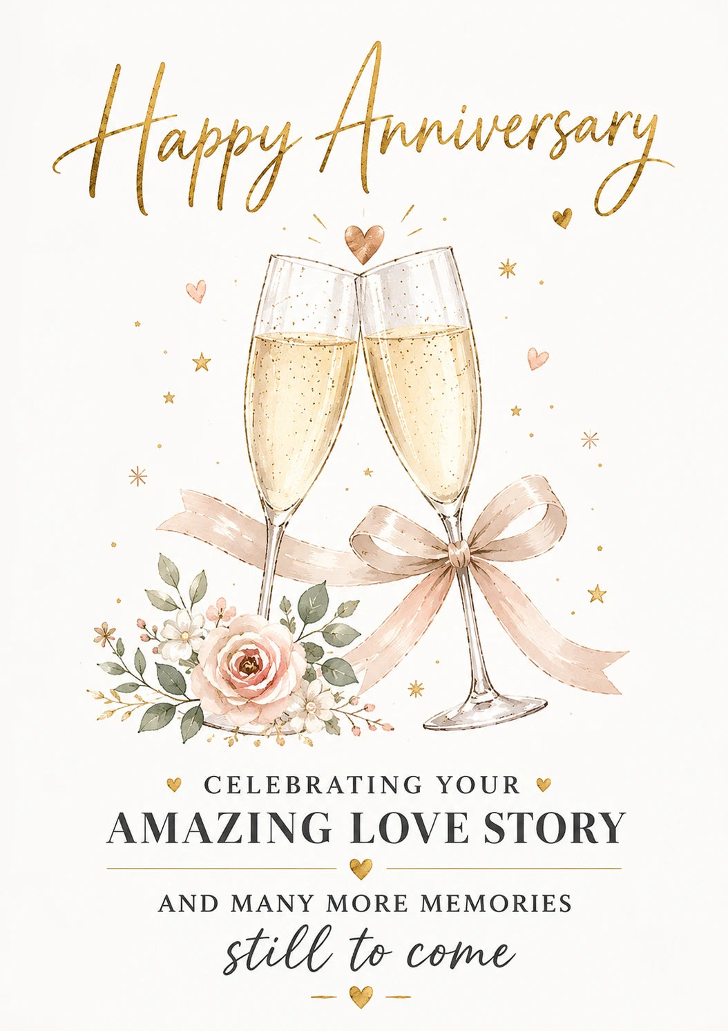 Champagne Flutes Floral Grandparents Anniversary Card