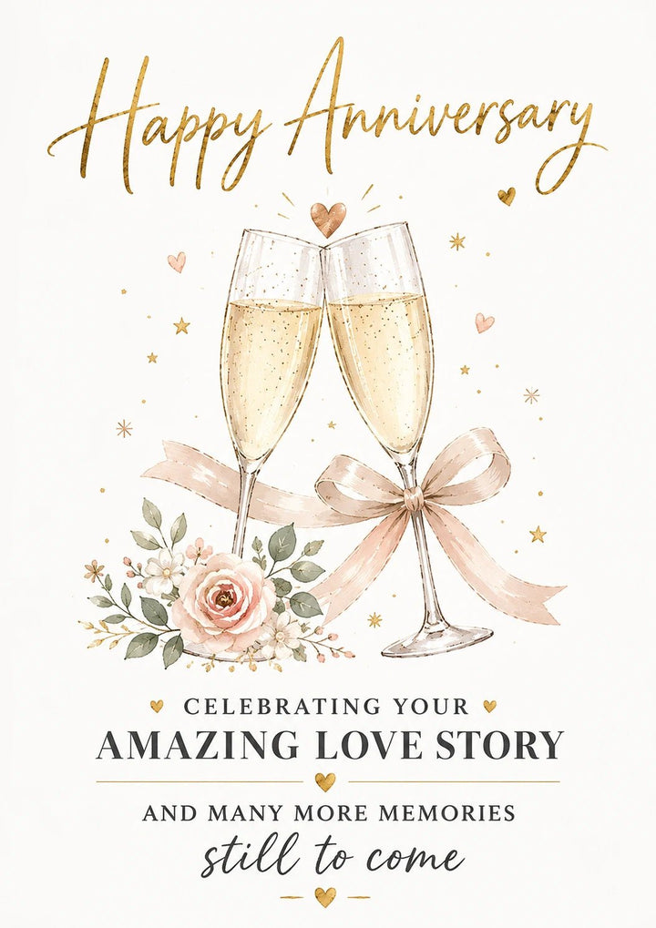 Champagne Flutes Floral Grandparents Anniversary Card