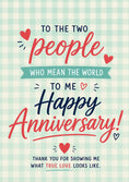 Load image into Gallery viewer, Two People Who Mean the World Anniversary Card for Parents
