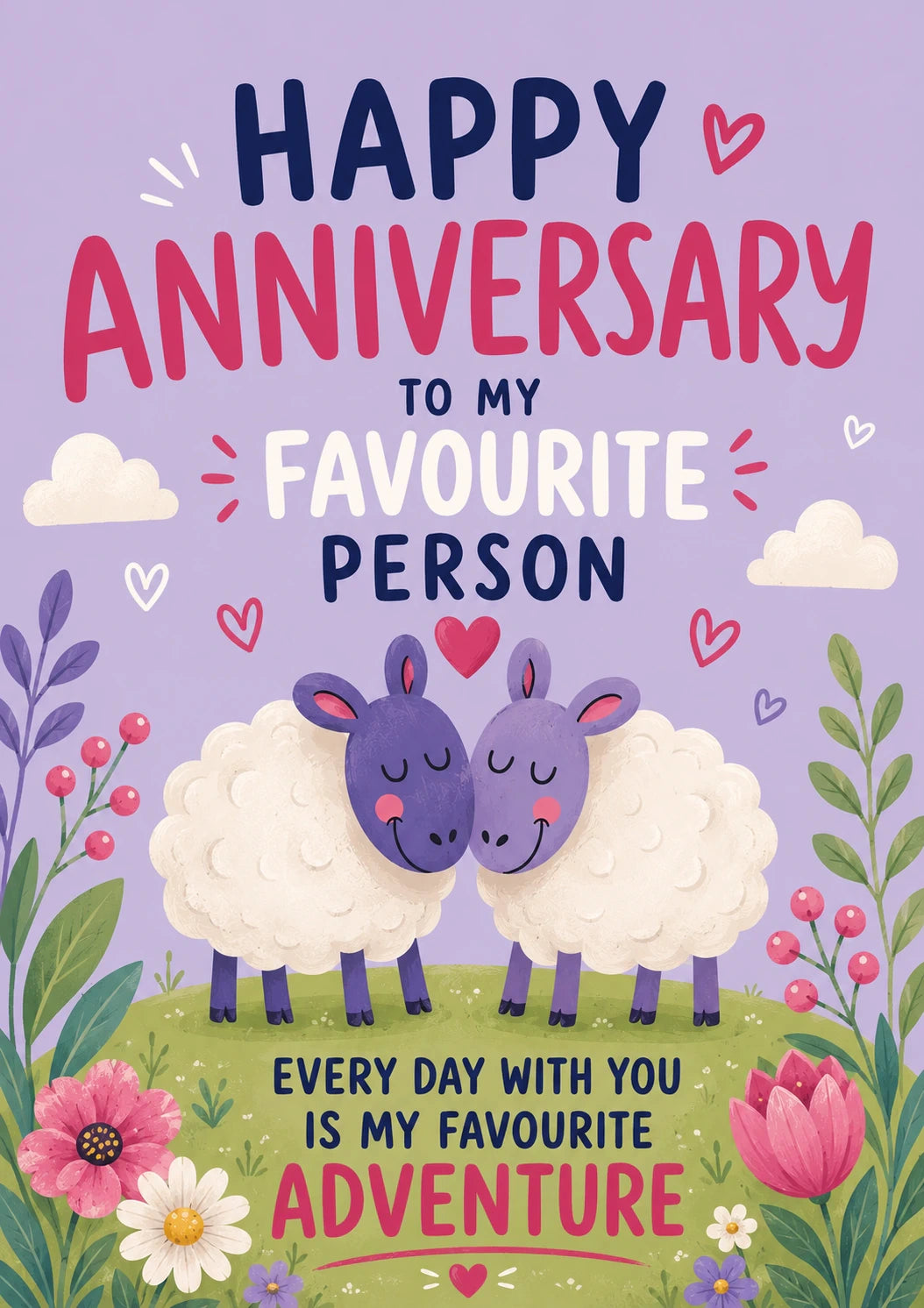 Cute Sheep Couple Happy Anniversary Card for Him