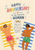 Load image into Gallery viewer, Gay Couple Sunbathing Rainbow Anniversary Card
