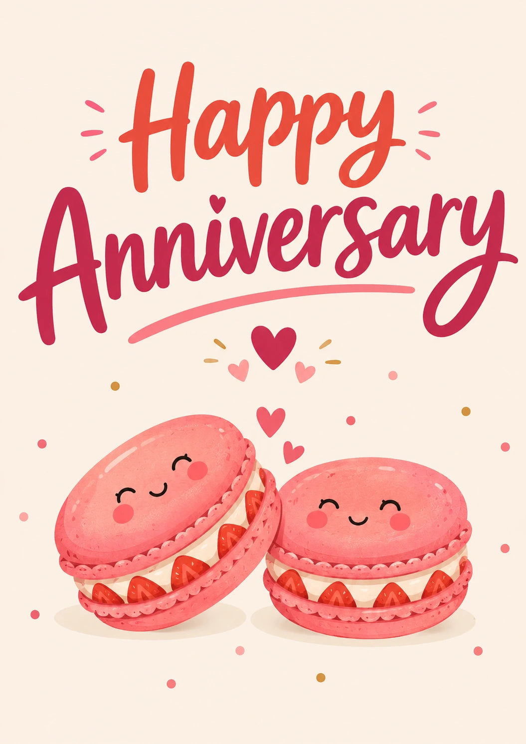 Cute Strawberry Macaron Couple Anniversary Card for Her