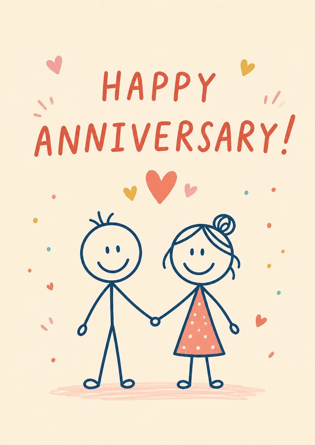 Cute Stick Figure Couple Happy Anniversary Card for Her