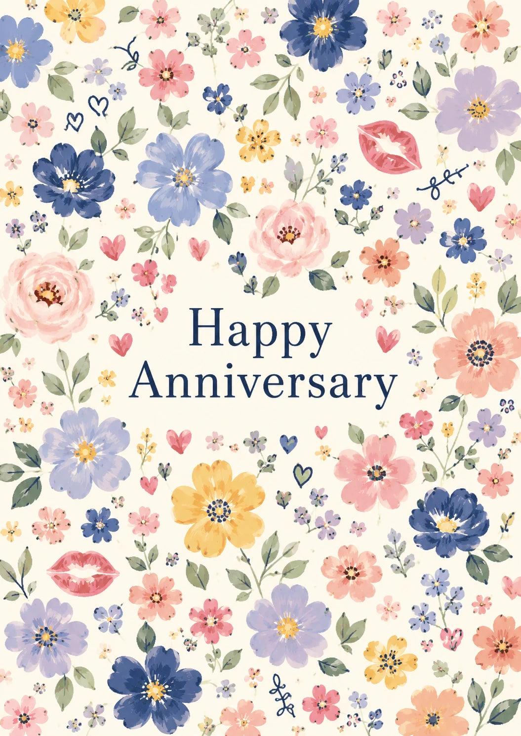Pretty Watercolour Floral Anniversary Card for Her