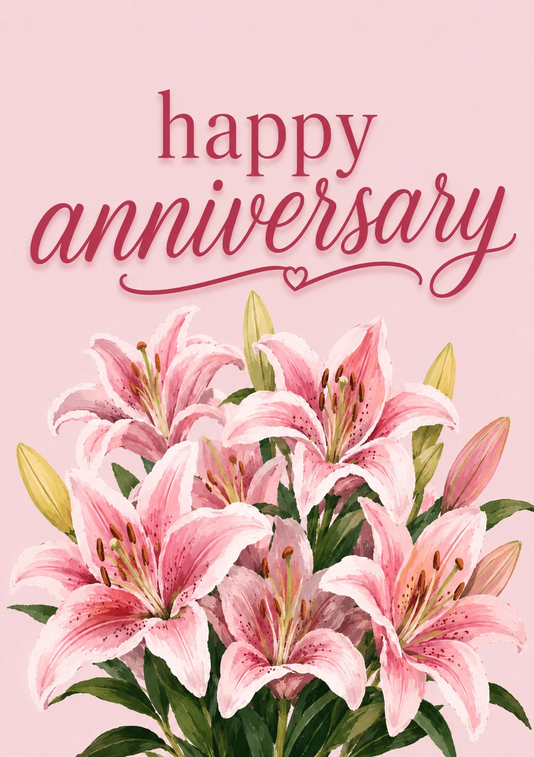 Pink Stargazer Lily Bouquet Anniversary Card for Her