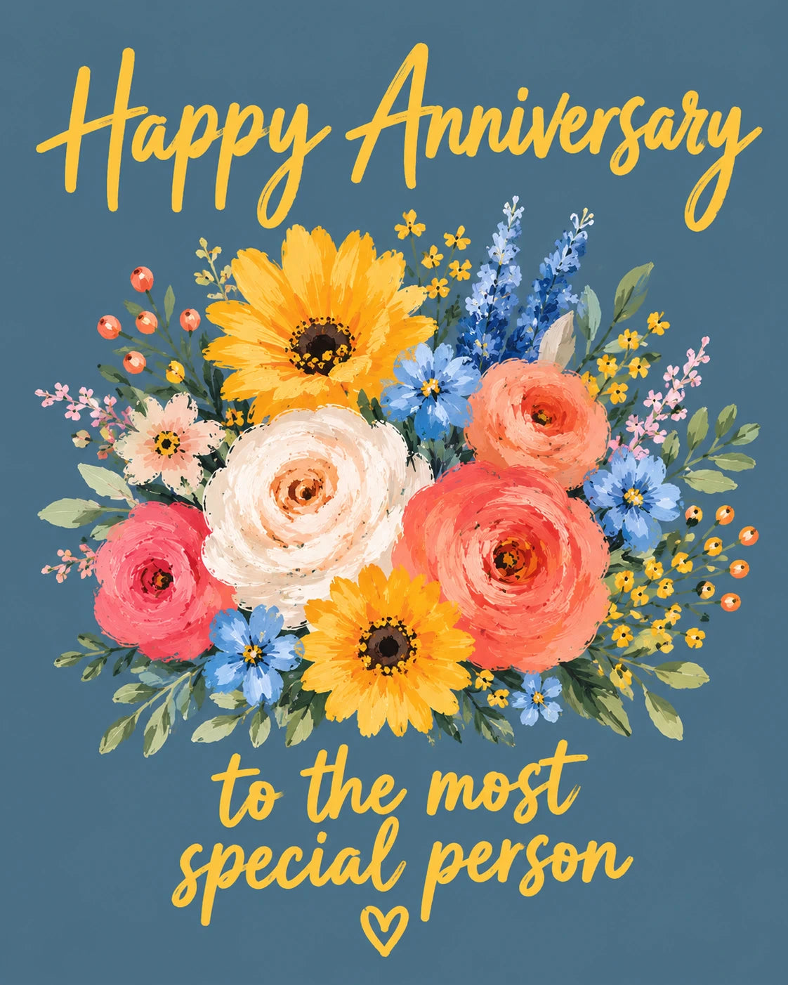 Bright Floral Bouquet Happy Anniversary Card for Her
