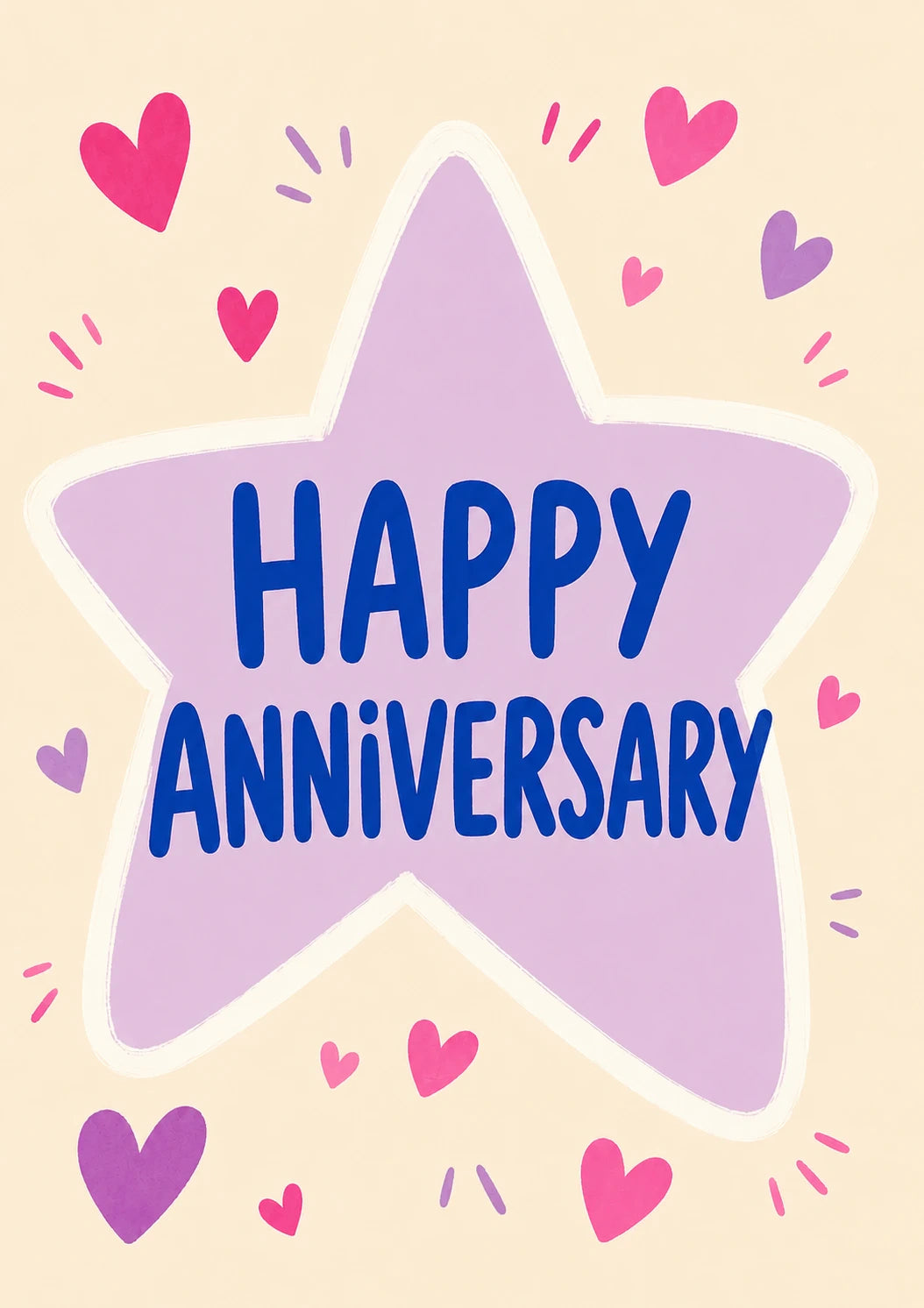 Purple Star and Hearts Anniversary Card