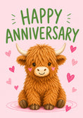 Load image into Gallery viewer, Cute Highland Cow with Hearts Anniversary Card
