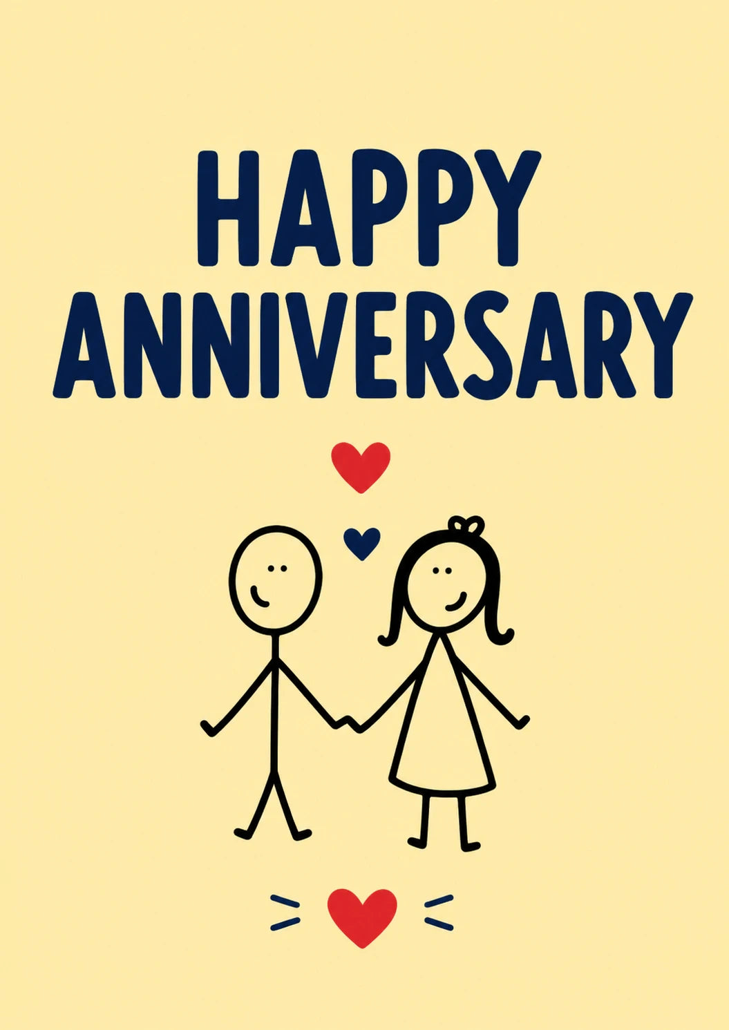 Cute Stick Figure Couple Holding Hands Anniversary Card