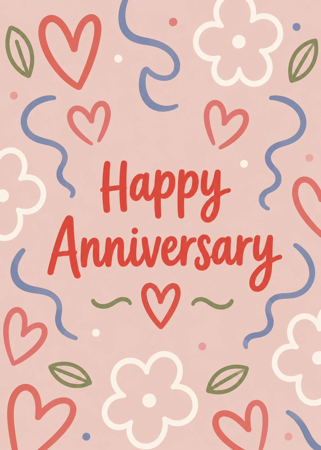 Doodle Hearts and Flowers Anniversary Card for Her