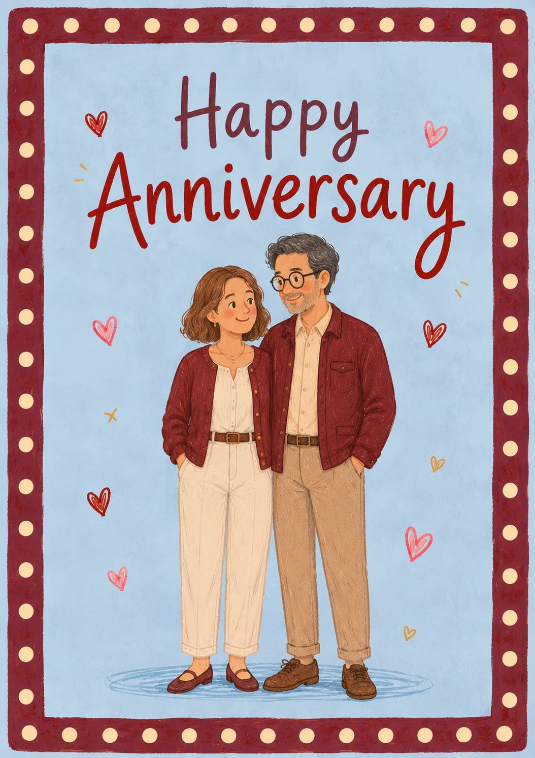 Illustrated Couple Step Mum Anniversary Card for Her