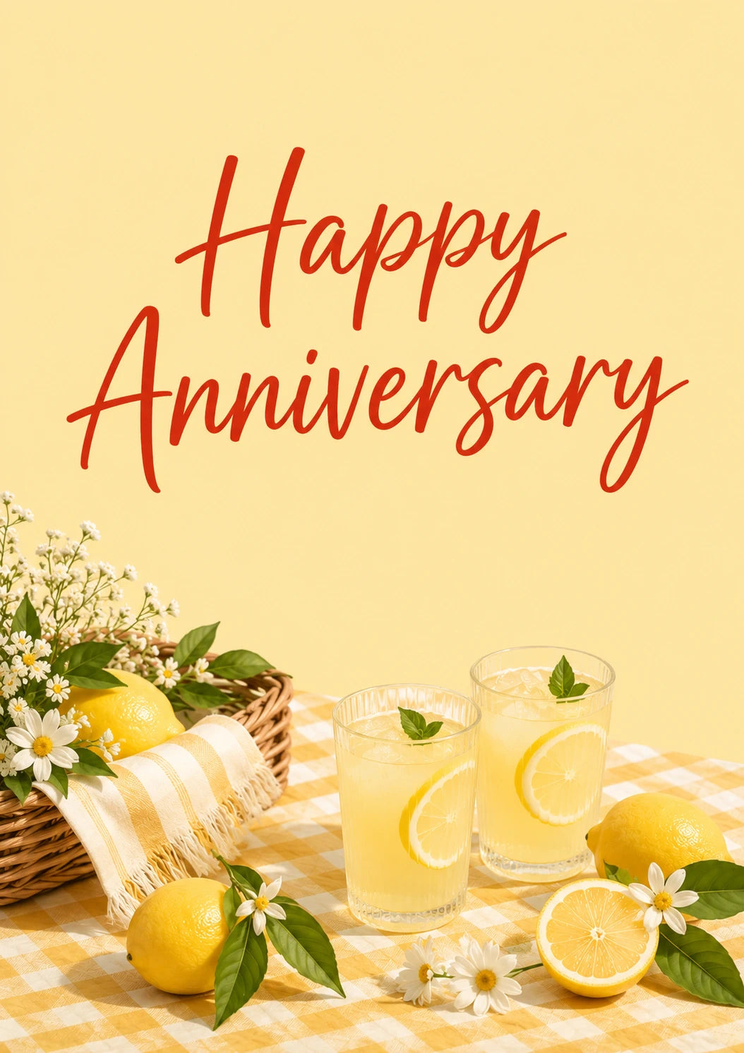 Lemon Lemonade Summer Picnic Anniversary Card for Her