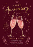Load image into Gallery viewer, Pink Champagne Flutes Clinking Happy Anniversary Card
