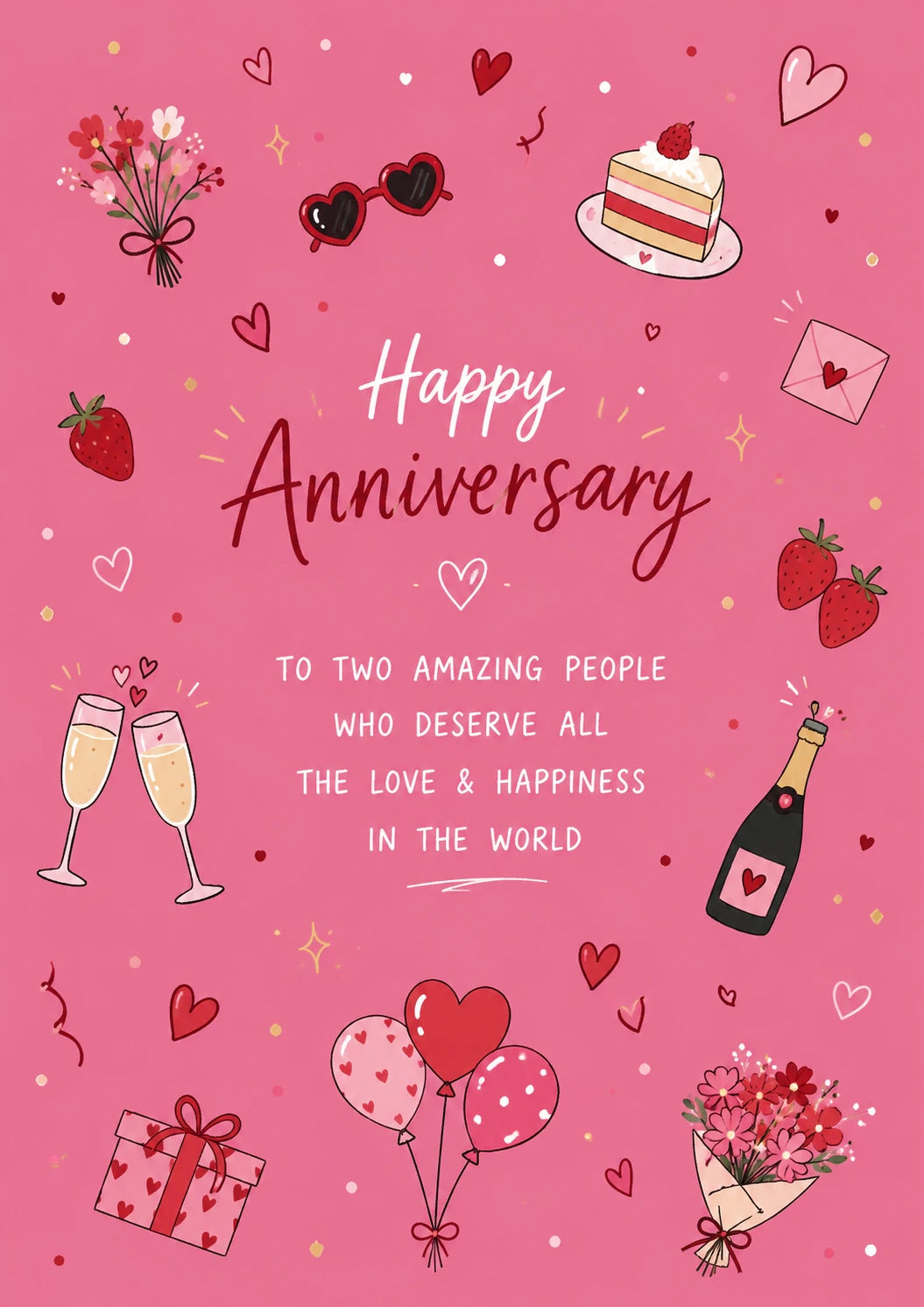 Pink Romantic Icons Happy Anniversary Card for Her