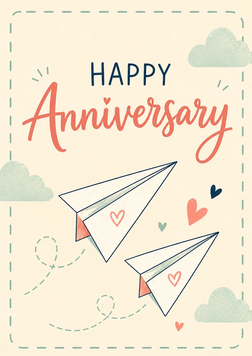 Paper Plane Hearts Anniversary Card for Her