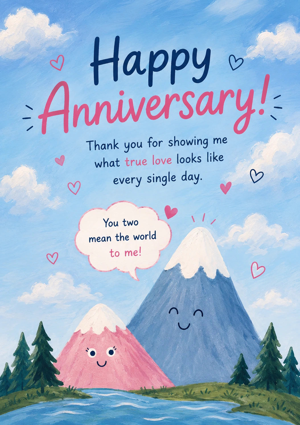 Cute Mountain Couple Happy Anniversary Card for Parents