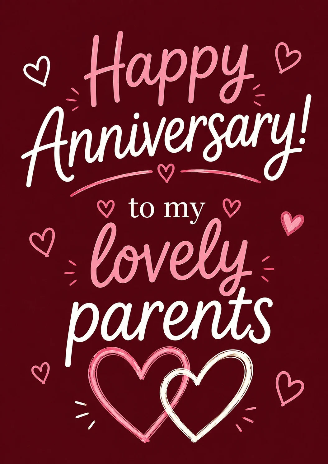 Pink Hearts Script Parents Anniversary Card