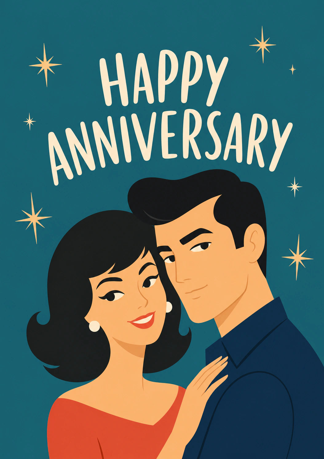 Retro Couple Illustration Happy Anniversary Card