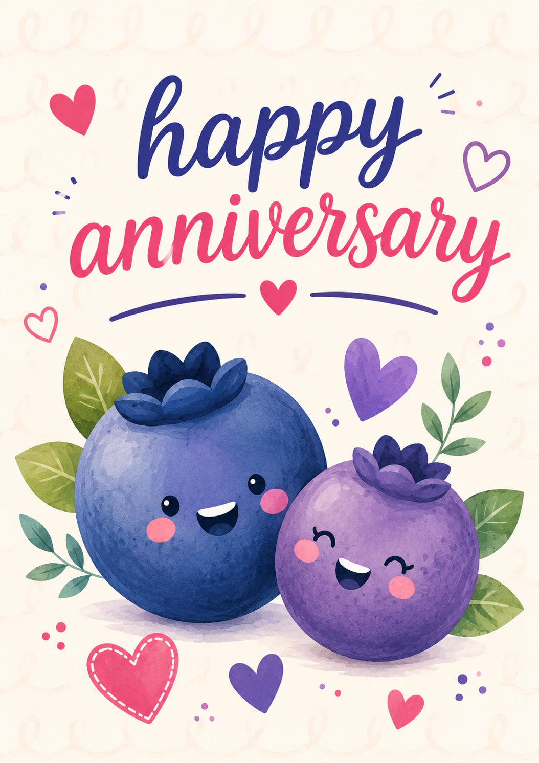 Cute Kawaii Blueberry Couple Happy Anniversary Card
