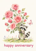 Load image into Gallery viewer, Cute Raccoon with Pink Roses Anniversary Card for Her
