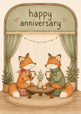 Load image into Gallery viewer, Cosy Fox Couple Sharing Coffee Anniversary Card
