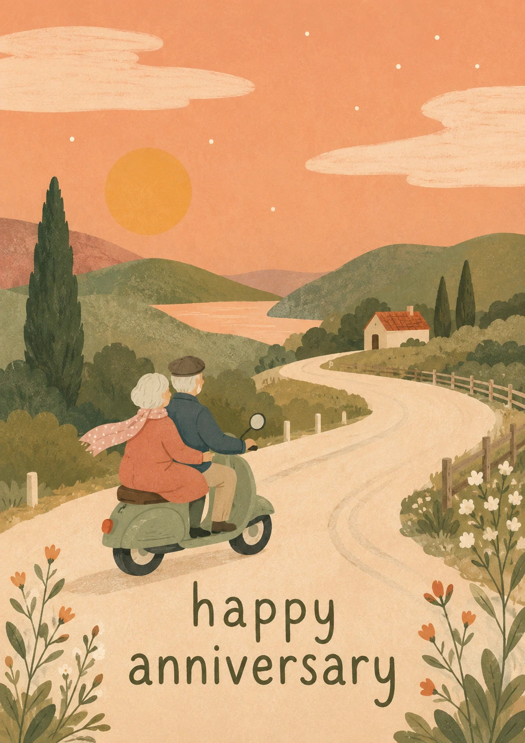 Elderly Couple on Scooter Anniversary Card