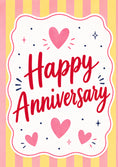 Load image into Gallery viewer, Pink Stripe Heart Script Happy Anniversary Card for Her
