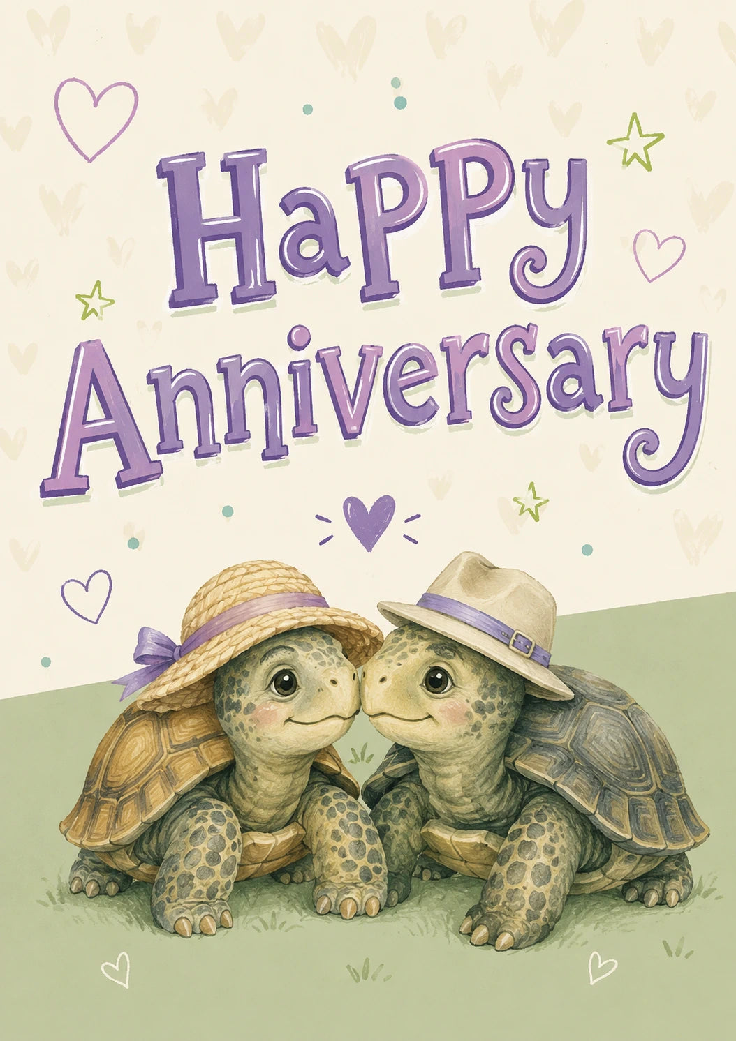 Cute Tortoise Couple in Hats Anniversary Card